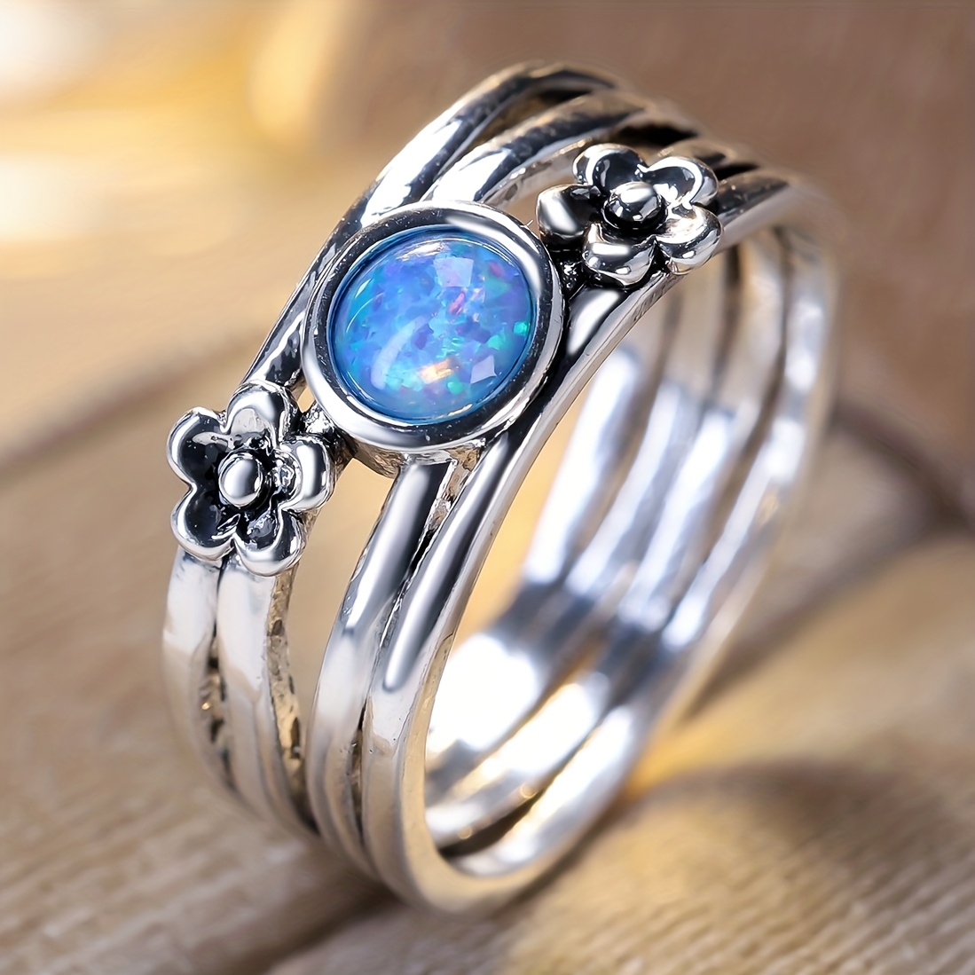 Elegant Blue Synthetic Opal Ring for Parties and Weddings